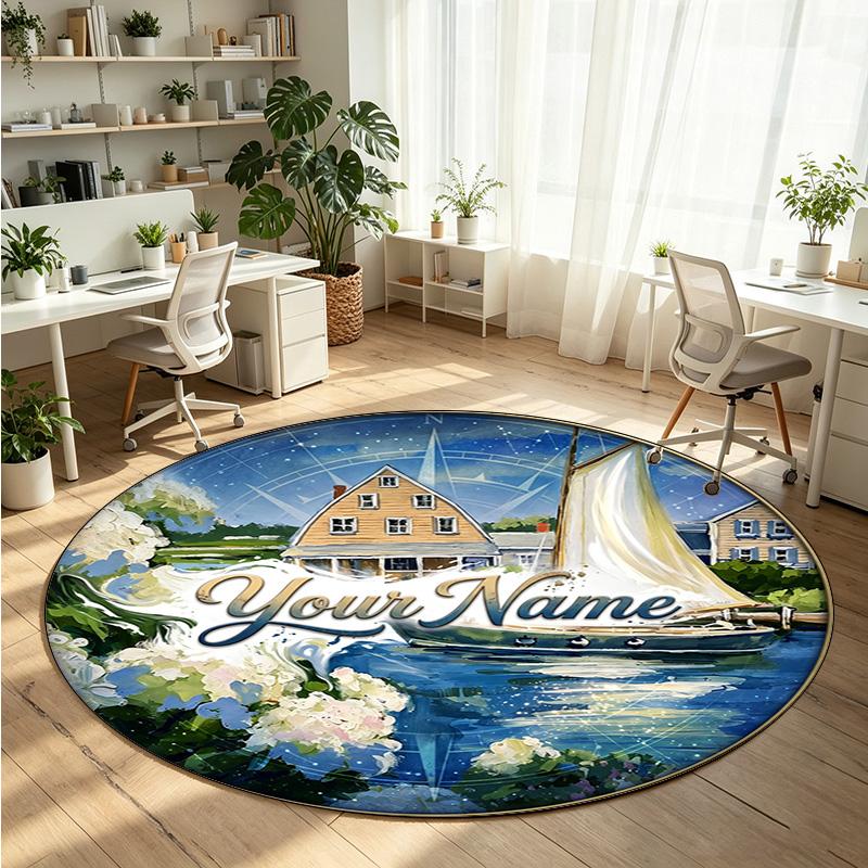 Ocean Sea (14) Theme Round Crystal Velvet Rug Custom Name Text Personalized Floor Mat Home Decor Non Slip Crystal Carpet