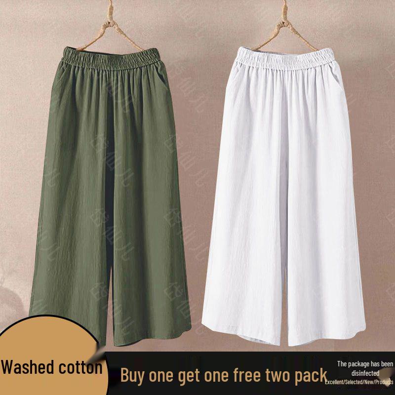 Cotton Wide-Leg High Waist Elastic Cropped Pants for Women - 2026 Summer Collection