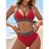 Women Solid Color Tight High Waisted Two Piece Sexy Bikini Swimsuit
