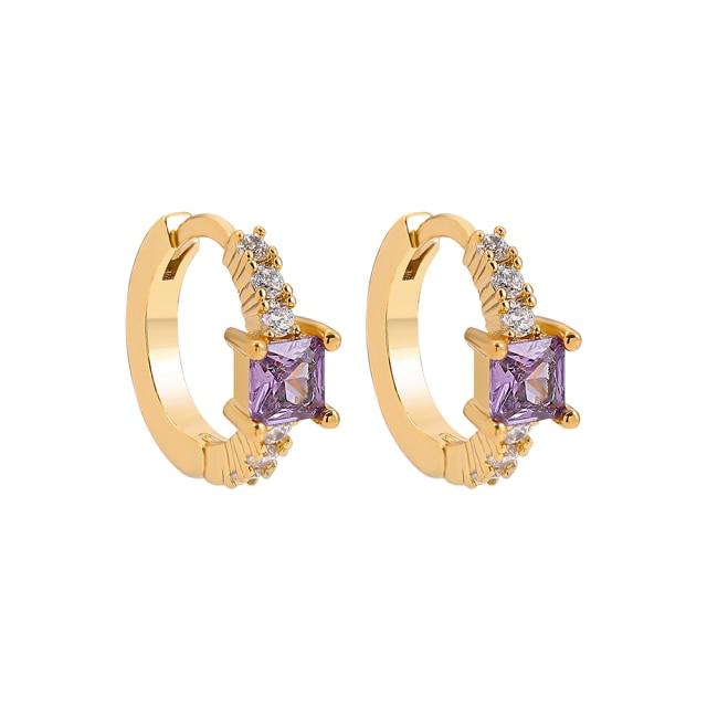 Women Cubic Zircon Rainbow Earrings Cubic Zirconia Ear Cuff Set Female Stylish Fashionable Gold Tone Huggie Clip On Earrings Earcuff Crystal Stone