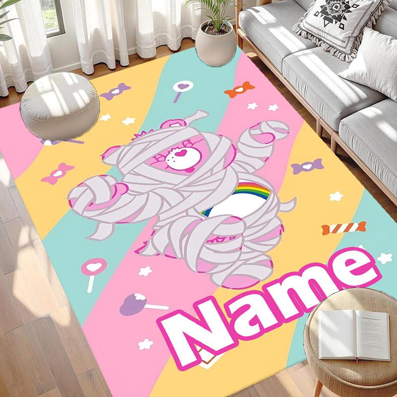 Custom Name Personalized Care Bears Print Carpet, Versatile Home Decor Rug, for Playroom, Apartment, Balcony, Entryway, Hallway Gift