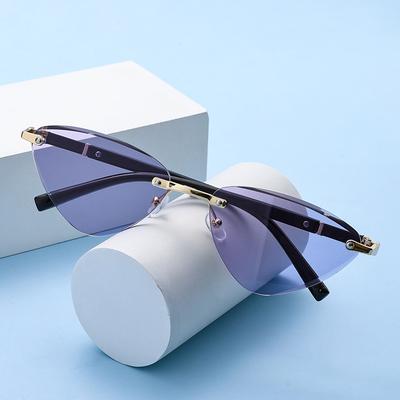 Óculos de Sol Fashion Triângulo Olho de Gato Feminino Retro Sem Aro Metal Óculos de Sol Para Dirigir Lentes Uv400 Marca de Luxo Design