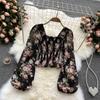 Women's 2026 Chiffon Puff Sleeve Lace Top