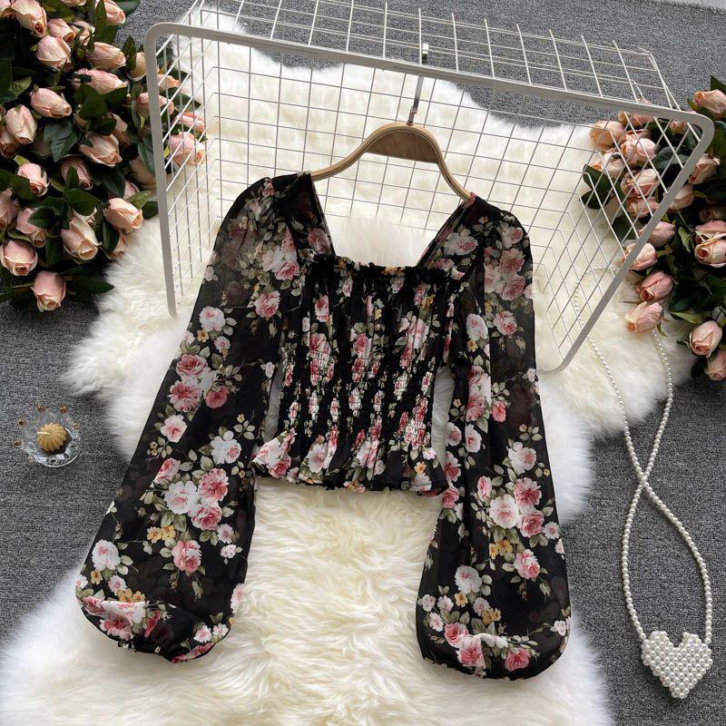 Women's 2026 Chiffon Puff Sleeve Lace Top