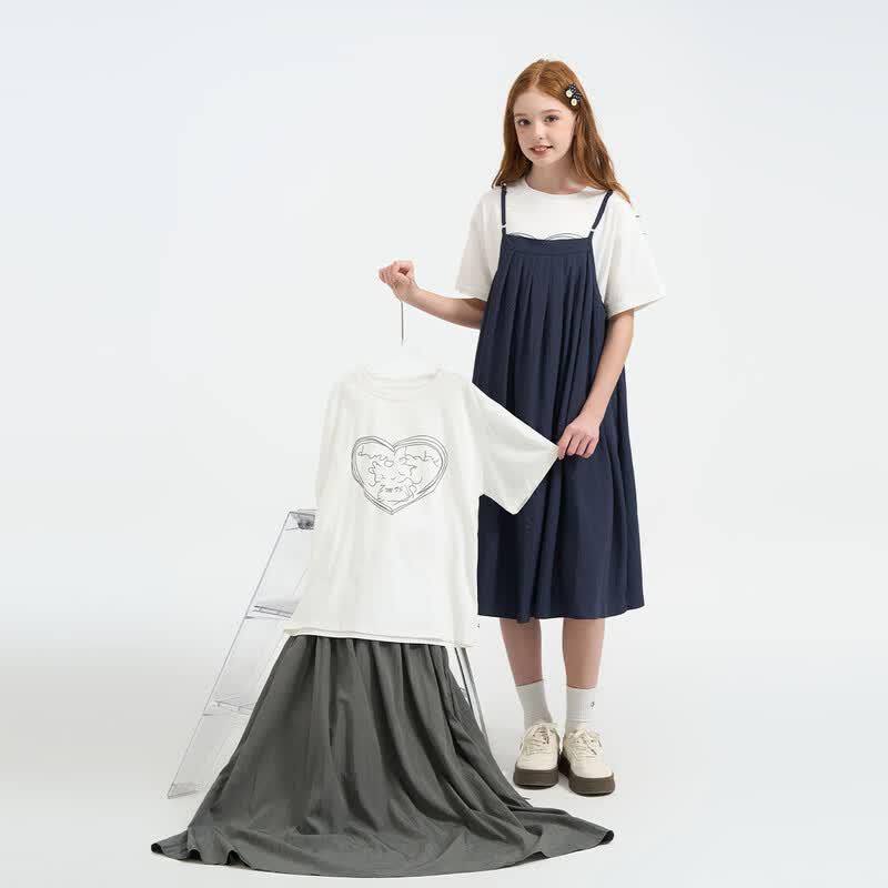 Montagut Girls Heart Print Short Sleeve & Suspender Dress Set 150