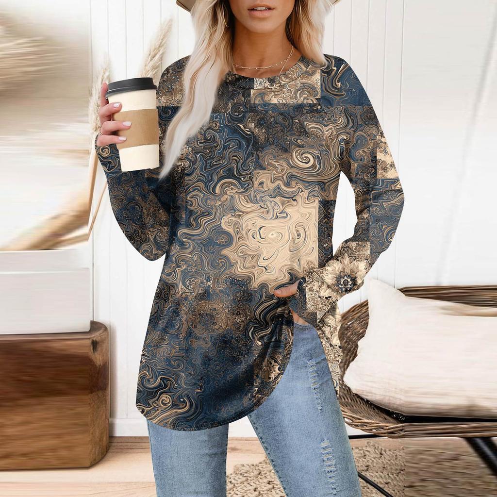 Dame Oversized Genser Grafisk Genser Langermet Drop Shoulder Rund Hals Topper Vintage Klær