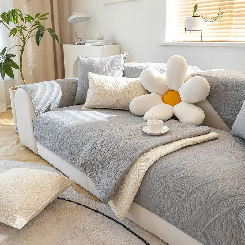 Four Season Universal Solid Color Sofa Mat Simple Quilted Comfortable Breathable Sofa Napkins Non Slip Dustproof Sofa Covers