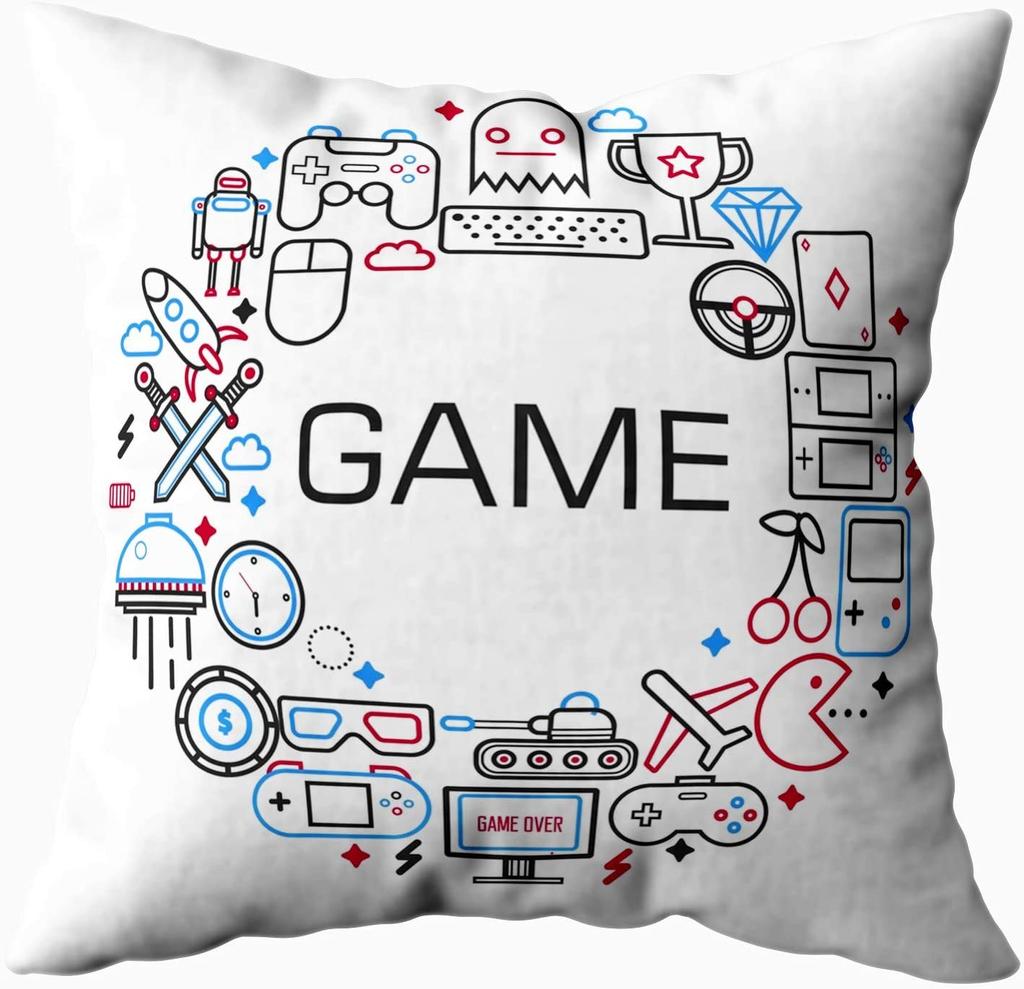 Gamer Game Controller Joypad Joystick Kissenbezug rot kariert Dekokissenbezüge 45x45cm Game Stick Play Video Shirt Druck