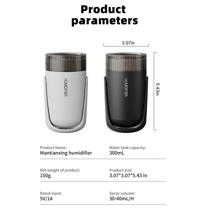 Shaking Head Air Humidifier Vehicle Purification 300ML Cool Water Mist Maker Colorful Night Lights Starry Sky Top USB Home Mute Steam Generator