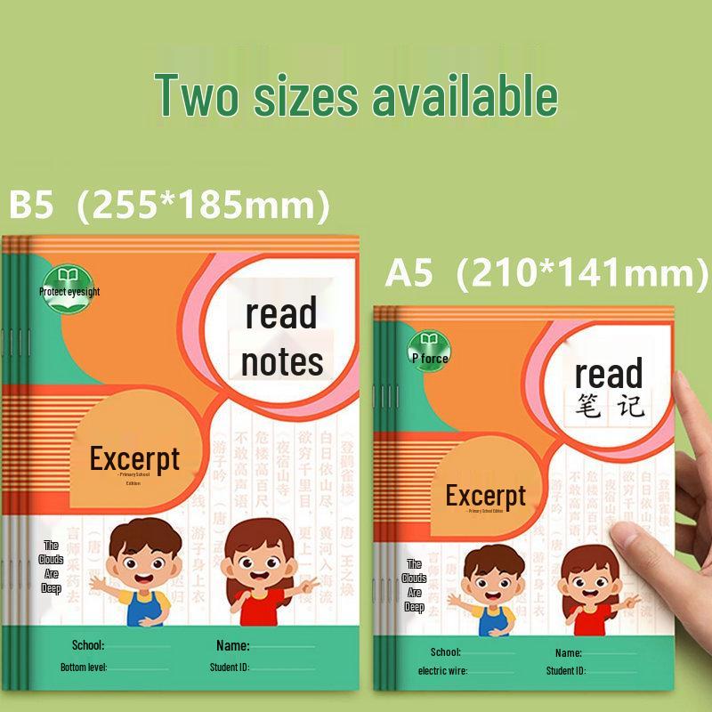 Primary School Reading Notebook: Chinese Pinyin, Tian Zi Ge Grid, Good Words & Sentences