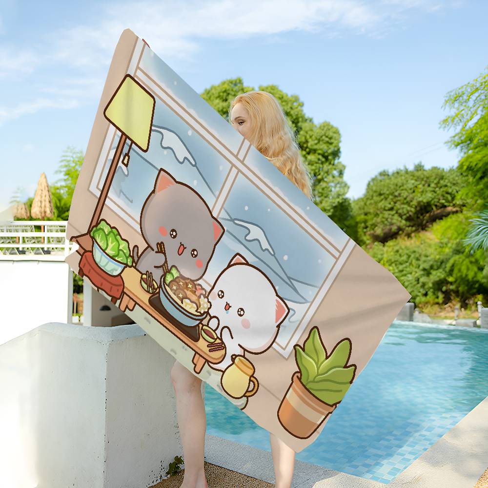 Peach and Goma Anime Beach Swimming Towel Soft Absorbent Washcloth Children's Gifts for Kids Travel Camping Gym