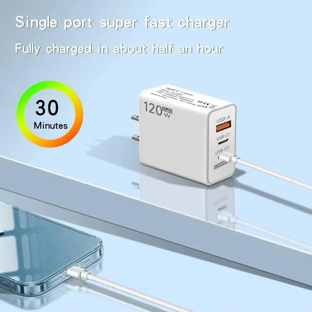 120W 3 Ports USB Charger Type C Fast Charging EU/US Plug Wall Charger 6A Type C Cable For  Mate 50 60 Honor Quick Charger