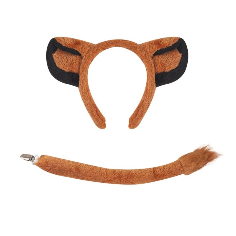 Kid Lion Tail with Lion Ear Headband Nose Gloves Skirt Bowtie Halloween Animal Costume Accessories for Boy Girl Cosplay