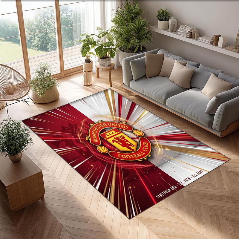 Tappeto in Flanella Stampato Manchester United Antiscivolo Morbido Poliestere Tappeto per Pavimento Tappetino Decorativo per Interni per Camera da Letto Soggiorno Divano