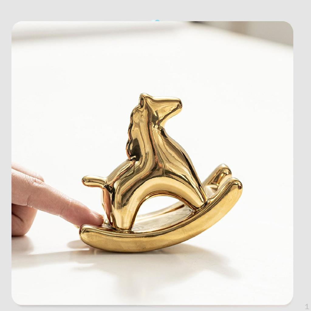 Ceramic Rocking Horse Statue Sculpture Electroplating Figurine for Table Centerpiece