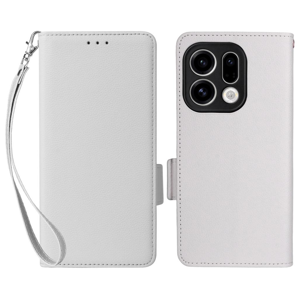 For Oppo Find X9 5G Case Litchi Texture Wallet Leather Phone Cover with Wrist Strap