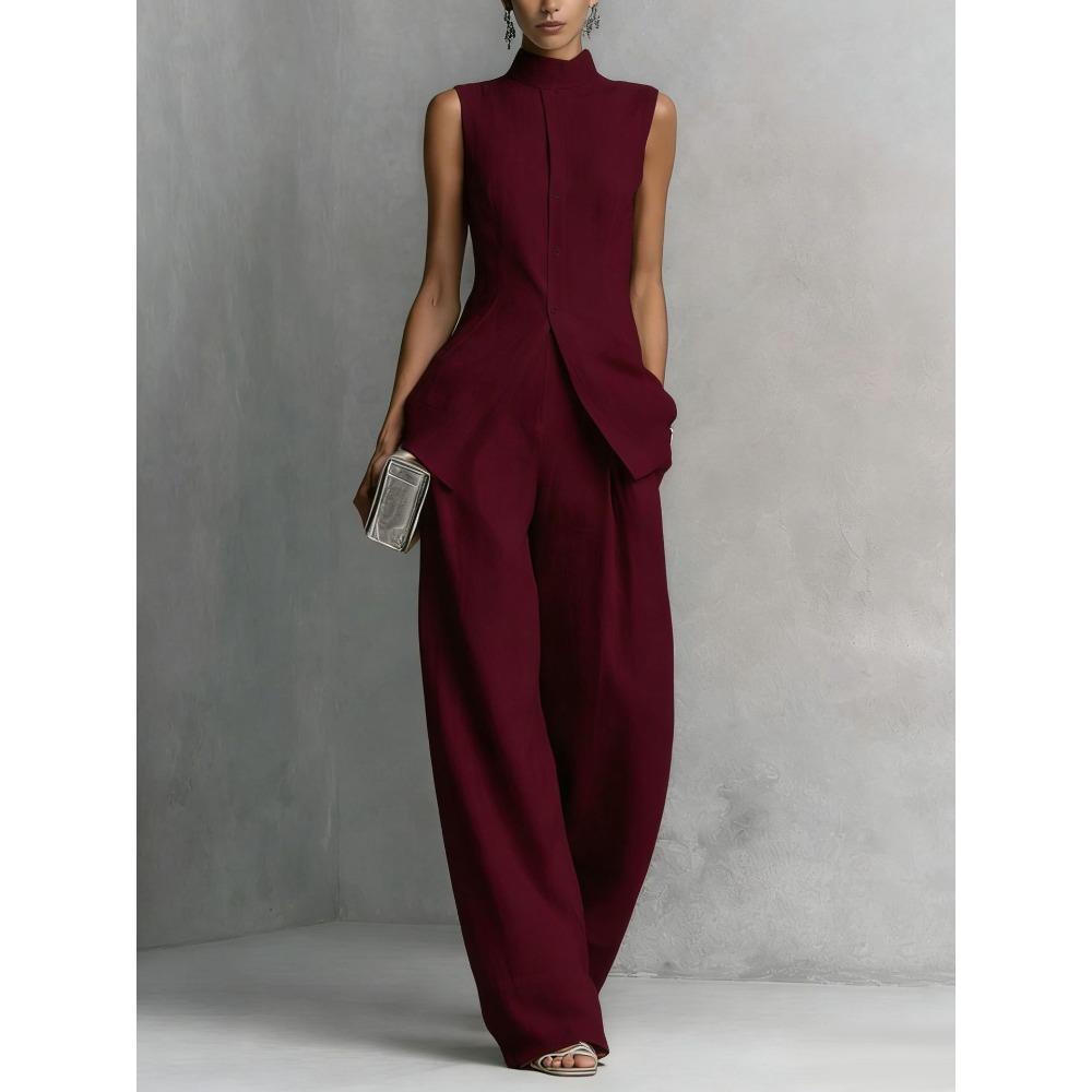 Europe, America, drape cotton and linen shirt solid color fashion temperament sleeveless trousers suit