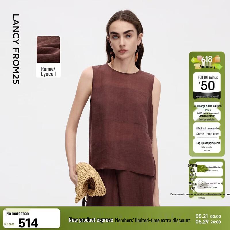 LANCY Old Money Style Ramie Lyocell Round Neck Shirt L
