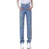 New Chinese style women's national style embroidered wide-leg jeans women's summer hollow narrow version thin straight pants