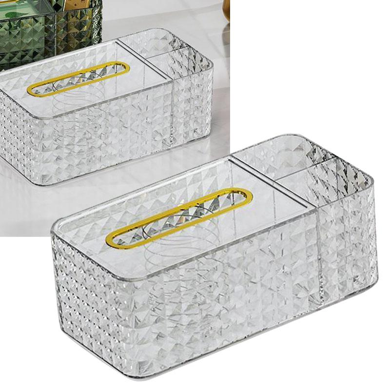 Tissue Storage Box Rhombus Texture Side Partition Towel Napkin Container Case Transparent White