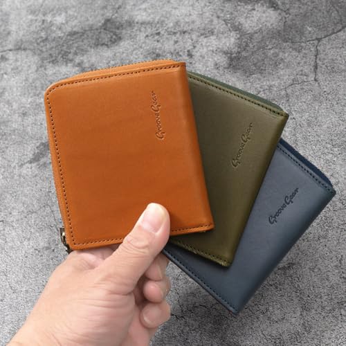 [GROOVE GEAR] Tochigi Leather Mini Wallet, Made in Japan, Men's, L-shaped Zipper, Slim, ggs-1040, Khaki