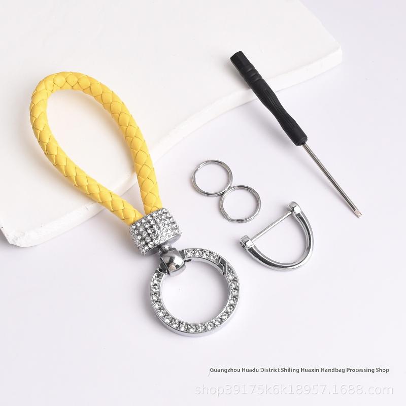 Handcrafted Braided Rope Keychain Sparkling Rhinestones - Stylish Monochrome Car Key Ring Fashion-Forward Accessory