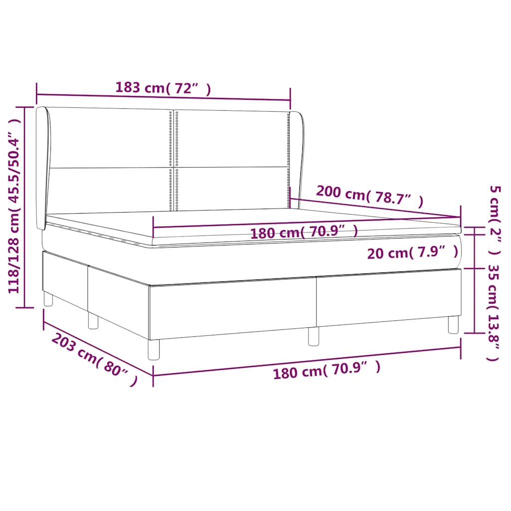 Box Spring Bed with Mattress Black 180 x 200 cm Fabric