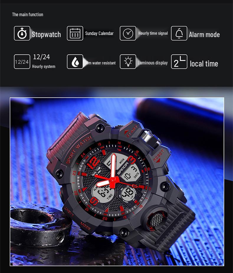 Sanda Fashion Waterproof Dual-Display Sports Watch with Luminous Features for Teens