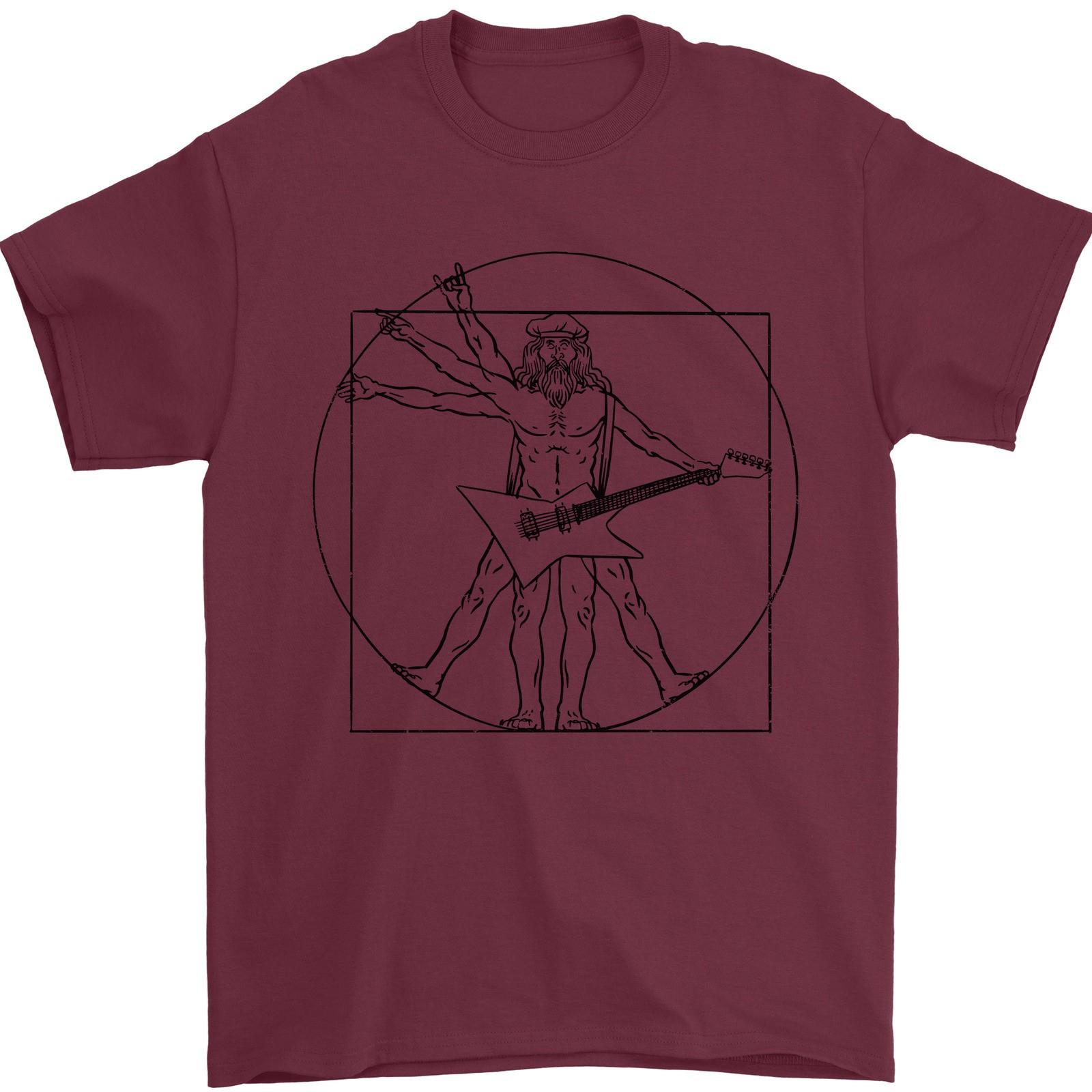Old Rocker Vitruvian Guitarist Funny Guitar Mens T-Shirt 100% Cotton S