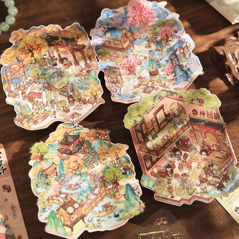 Herr. Papier Chinesischer Stil 3D Miniatur Hütten Aufkleber: 'Ein Termin mit dir' Journal-Serie