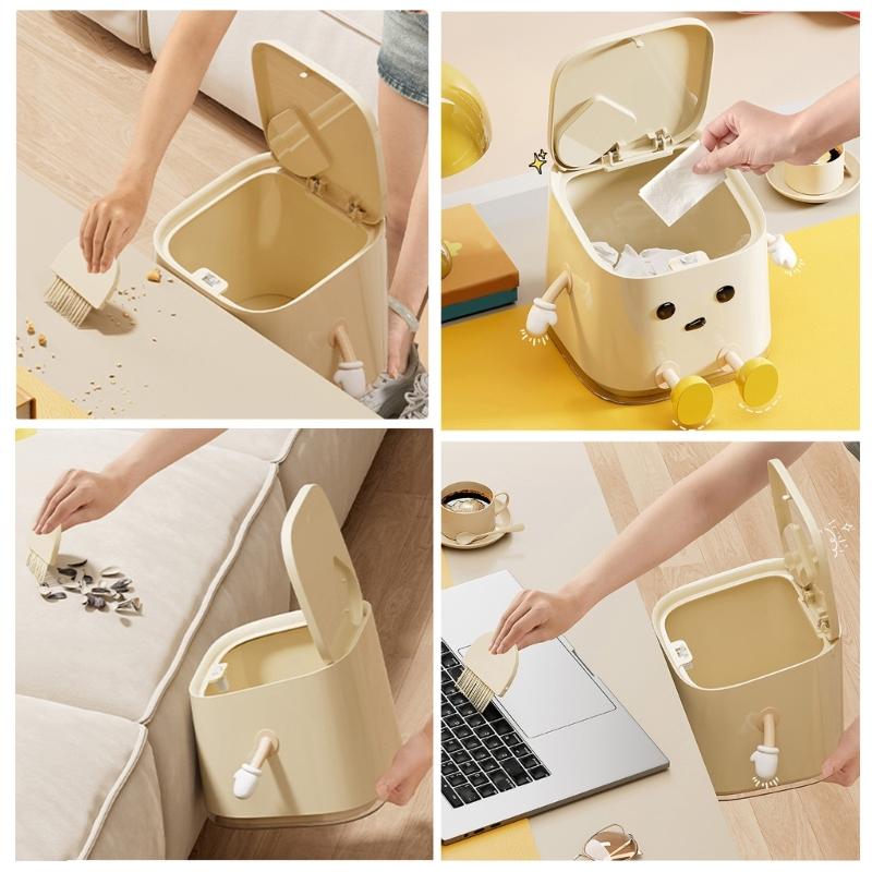Space Saving Mini Trash Bin for Desk Press To Open Lid Plastic for Home and Office
