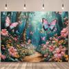 Enchanted Forest Path Pink Butterflies Flowers Sunlight Wall Tapestry Nature Art Decor Home Interior Design Living Room