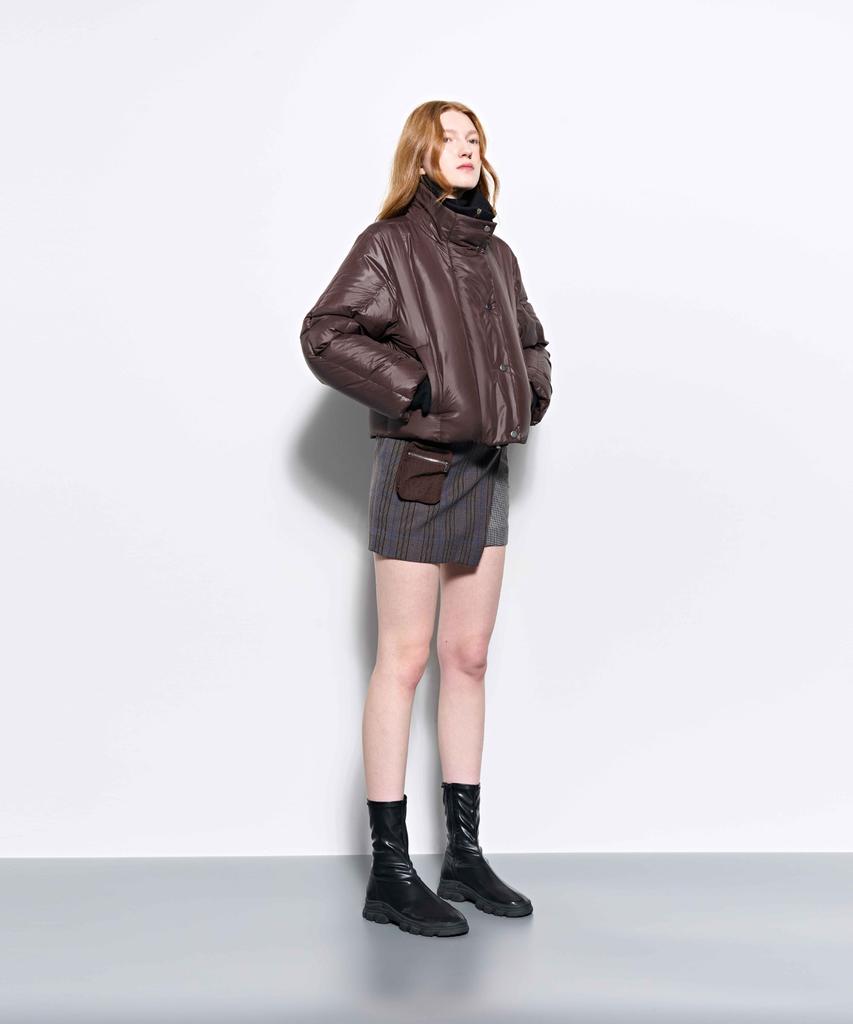 Kimjisu Check Paneled Mini Wrap Skirt _ Brown