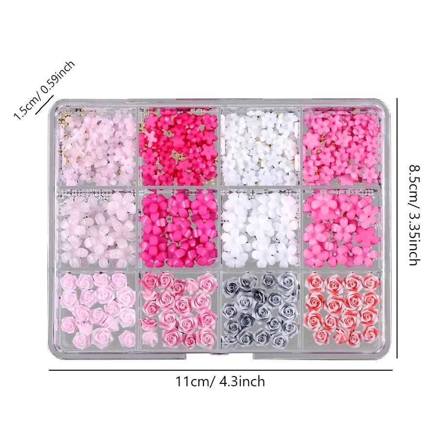 Rhinestones 12 Nail Mixed Grid 3d Pearlescent Beads Ribbon Heart Charms For Nail Art Decoration