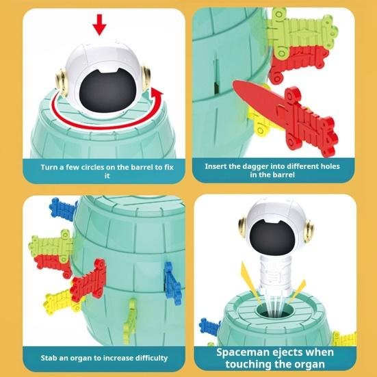 Popping Dinosaur Barrel Game Inserted Stilettos Dino Astronaut Bucket Multiplayer Parent-children Interactive Board Game Toddler Boys