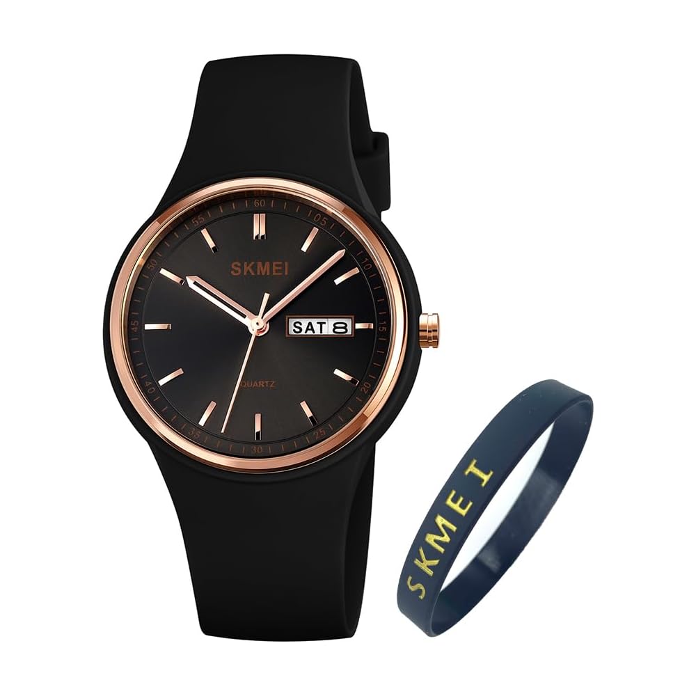 SKMEI Women s Silicone Waterproof Sports Watch Black Simple Casual Design with Date and Day Display