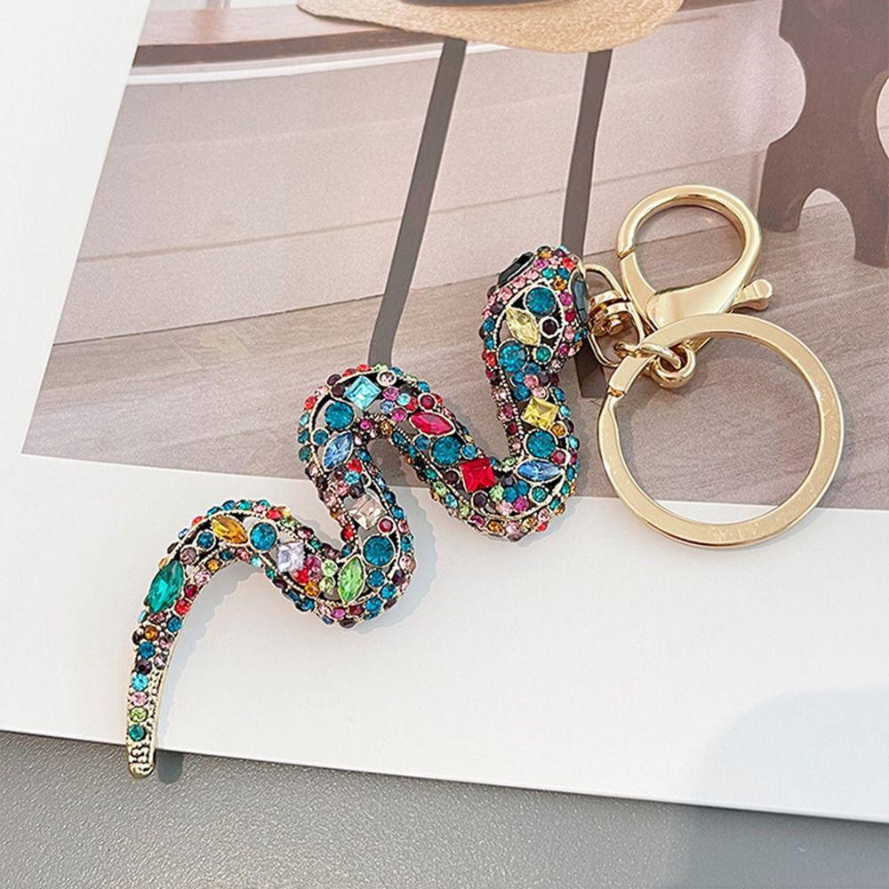 Mixed Color Rhinestone Snake Keychain Fortune Women's Bag Pendant  Year of Chinese