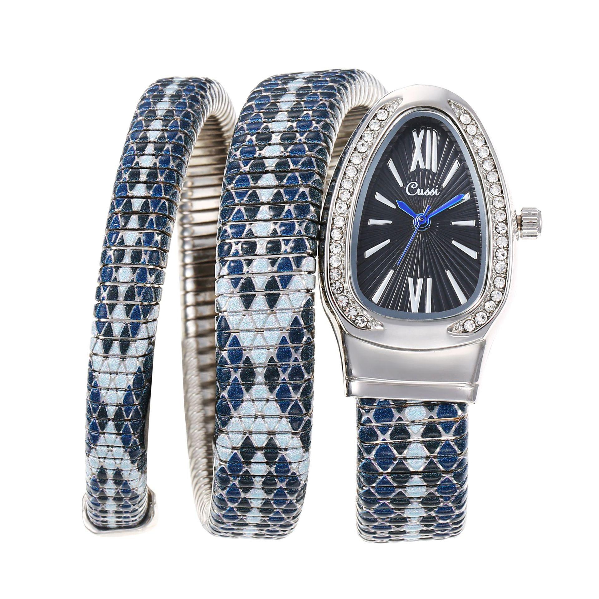 

Женские кварцевые часы со стразами и браслетом в виде змеи для женщин