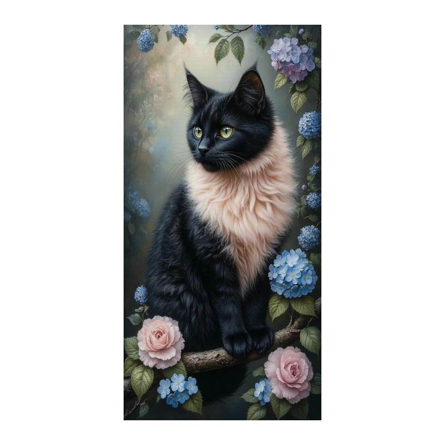 Black and White Cat Flower Large Size Diamond Painting New Collection Animals Diy Full Drill Rhinestone Embroidery Mosaic Cross Stitch Kits