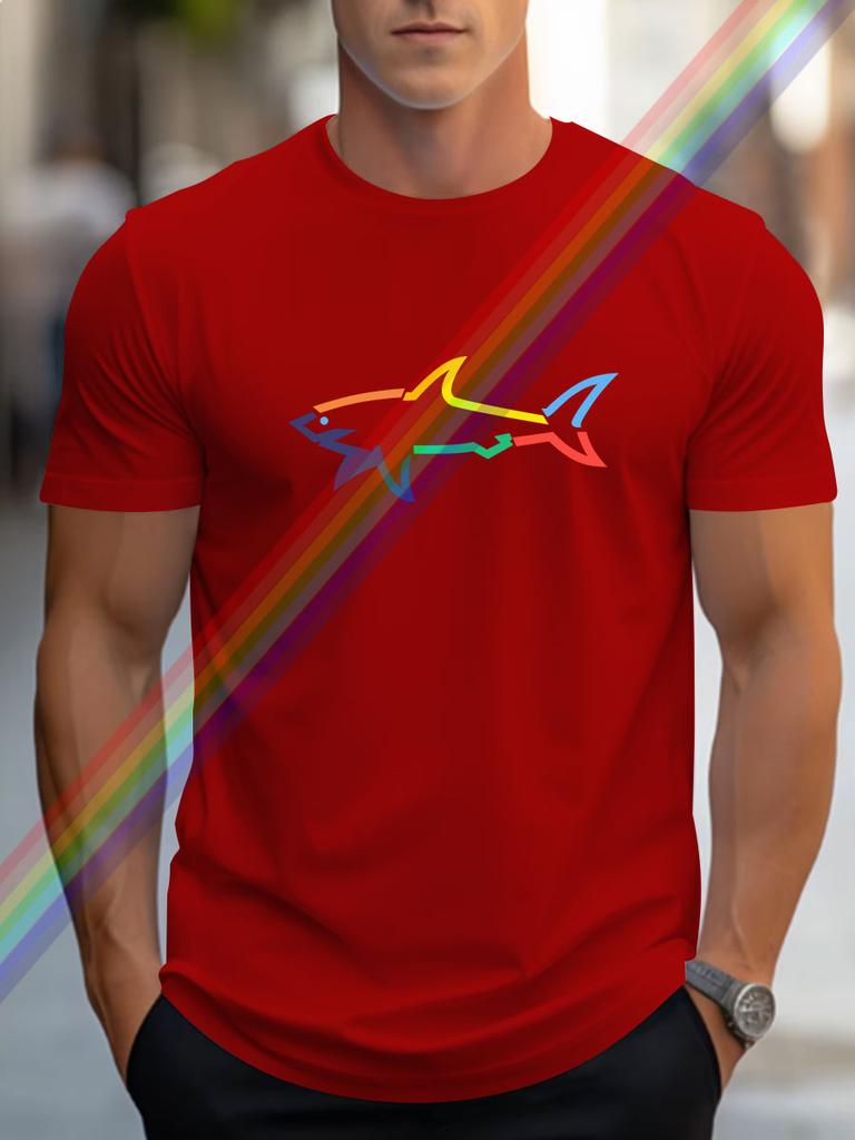 2024 summer new luxury men's fashion Shark print T-shirt pure cotton crewneck casual trend Y2K high-end high quality