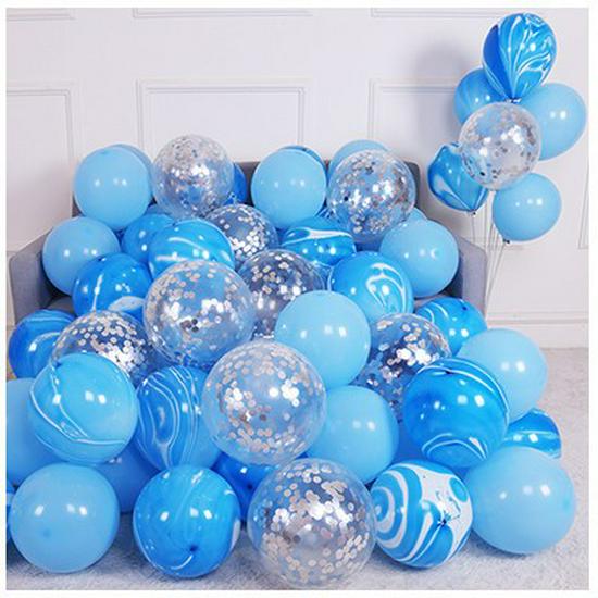 10-Inch Thickened Latex Blue & Chrome Metal Decorative Balloon Set
