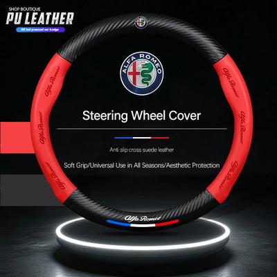 PU Leather Car Steering Wheel Cover For Giulietta Mito 159 Giulia Stelvio 156 147 Tonale Brera Disco Volante Spider