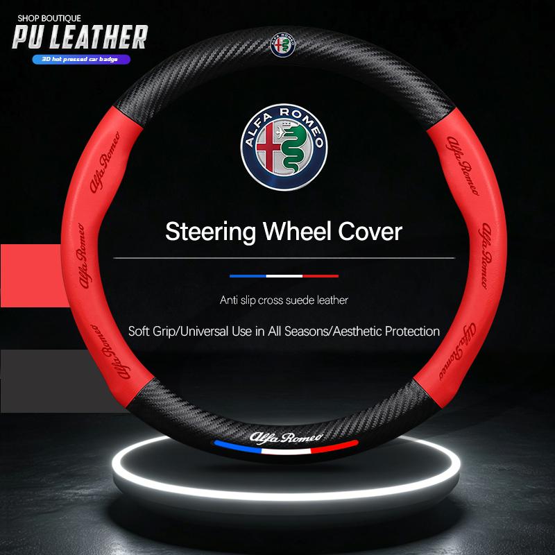 PU Leather Car Steering Wheel Cover For Alfa Romeo Giulietta Mito 159 Giulia Stelvio 156 147 Tonale Brera Disco Volante Spider