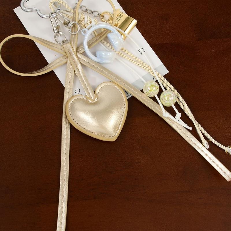 Braided Rope Keychain Heart Bows Earphone Bag Pendant Charm Fashion Bag Accessories for Handbag,Backpack Decorations