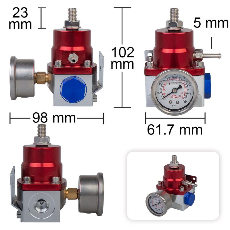 Racing JDM Car Universal Adjustable Fuel Pressure Regulator With Gauge For Cherokee Ford F250 6.0L Diesel Twin Beam Fpr-005