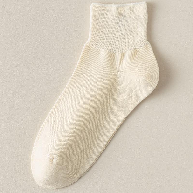 Women's Odor-Resistant Thin Cotton Summer Socks - Loose Cuff, Postpartum Comfort, Solid Color Mid-Calf Dopamine Style.