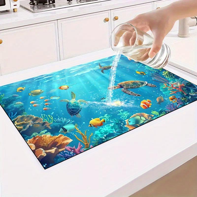 1Pcs Rubber Drying Mat With Ocean Pattern For Coffee Shop Restaurant Kitchen Carpet Tableware Durable Diatom Mud Table Mat Pet Mat Coffeeware