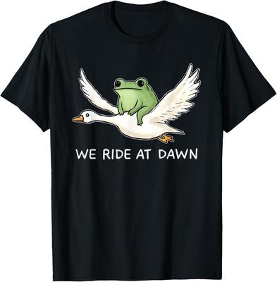 We Ride At Dawn Funny Frog Riding Goose Chaotic Animal T-Shirt