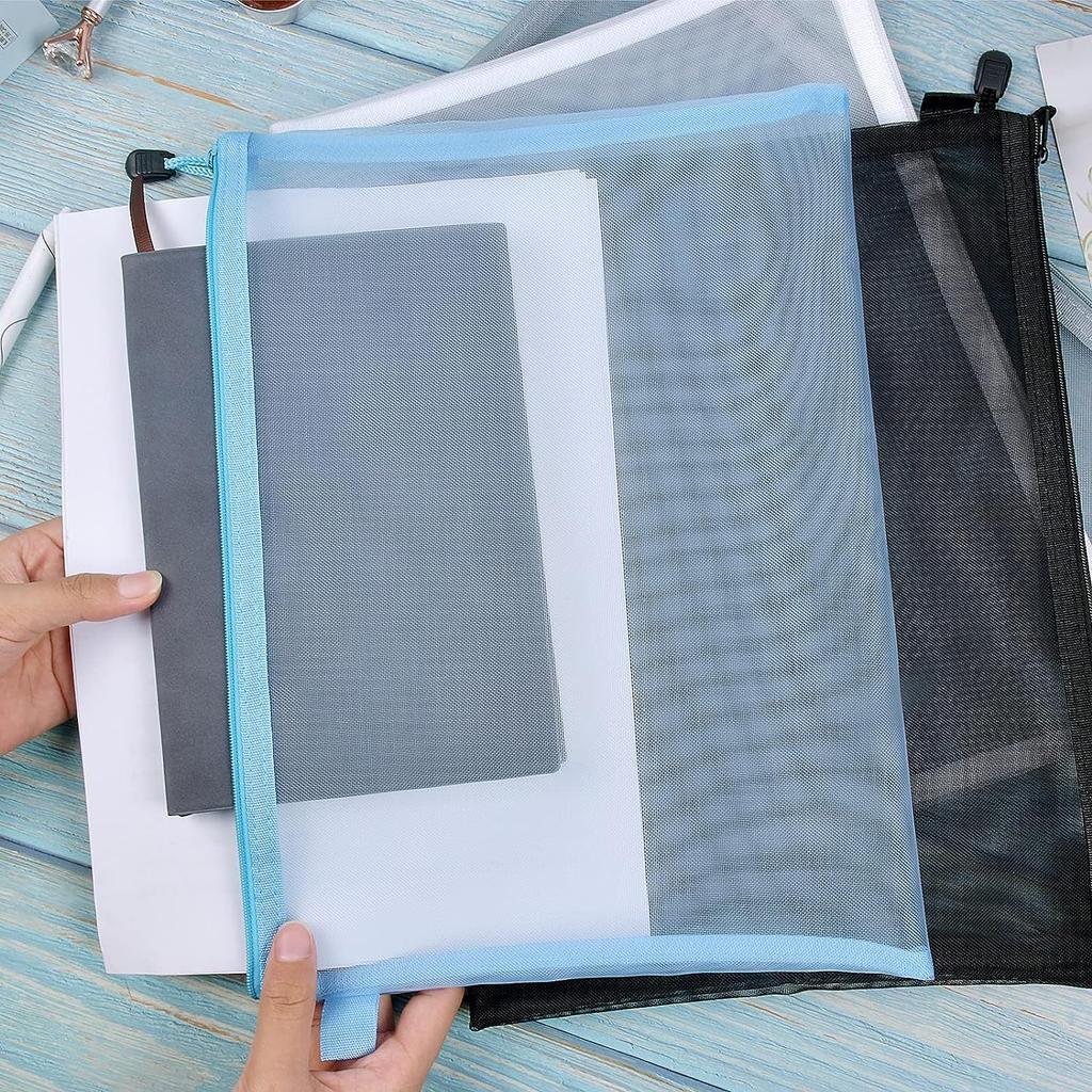 3PCS Transparent A4/A5/A6 Mesh Zipper Pouch Clear Document Bag Book File Folder Stationery Pencil Case Storage Bags Makeup Pouch