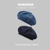 Style Artistic Retro Womens Beret In Denim Blue Warm Cotton Fabric For Seasons All